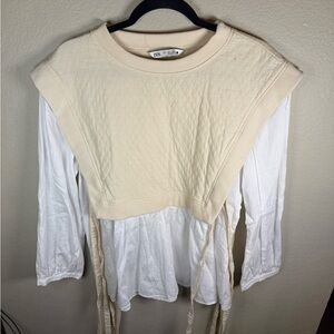 Zara Beige and Off-White Quilted Top